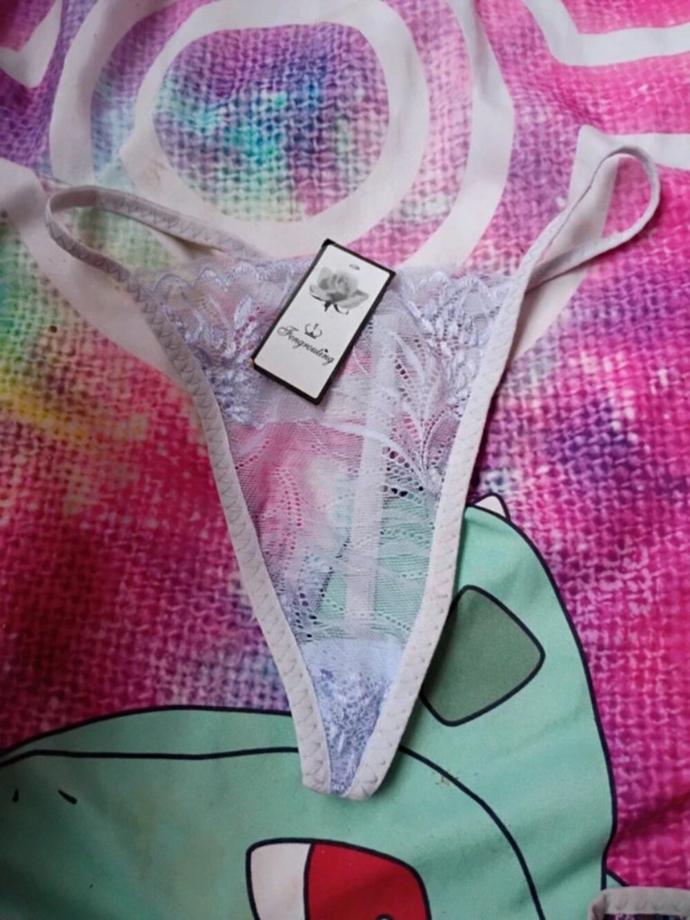White Lavender Floral Lace G-String Thong Size Large NWT Bridal Lingerie